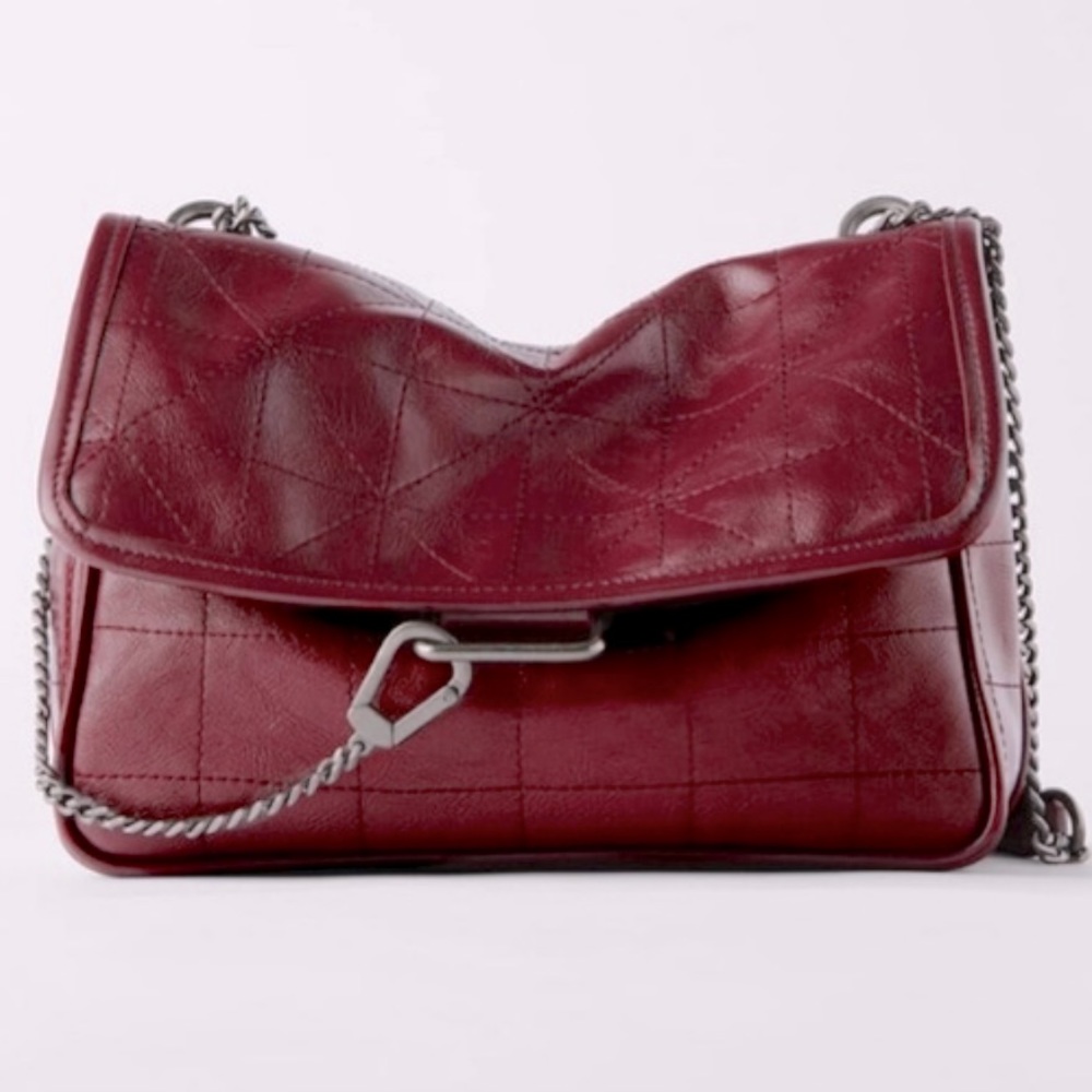 Zara Soft Rocker Shoulder Bag Burgundy